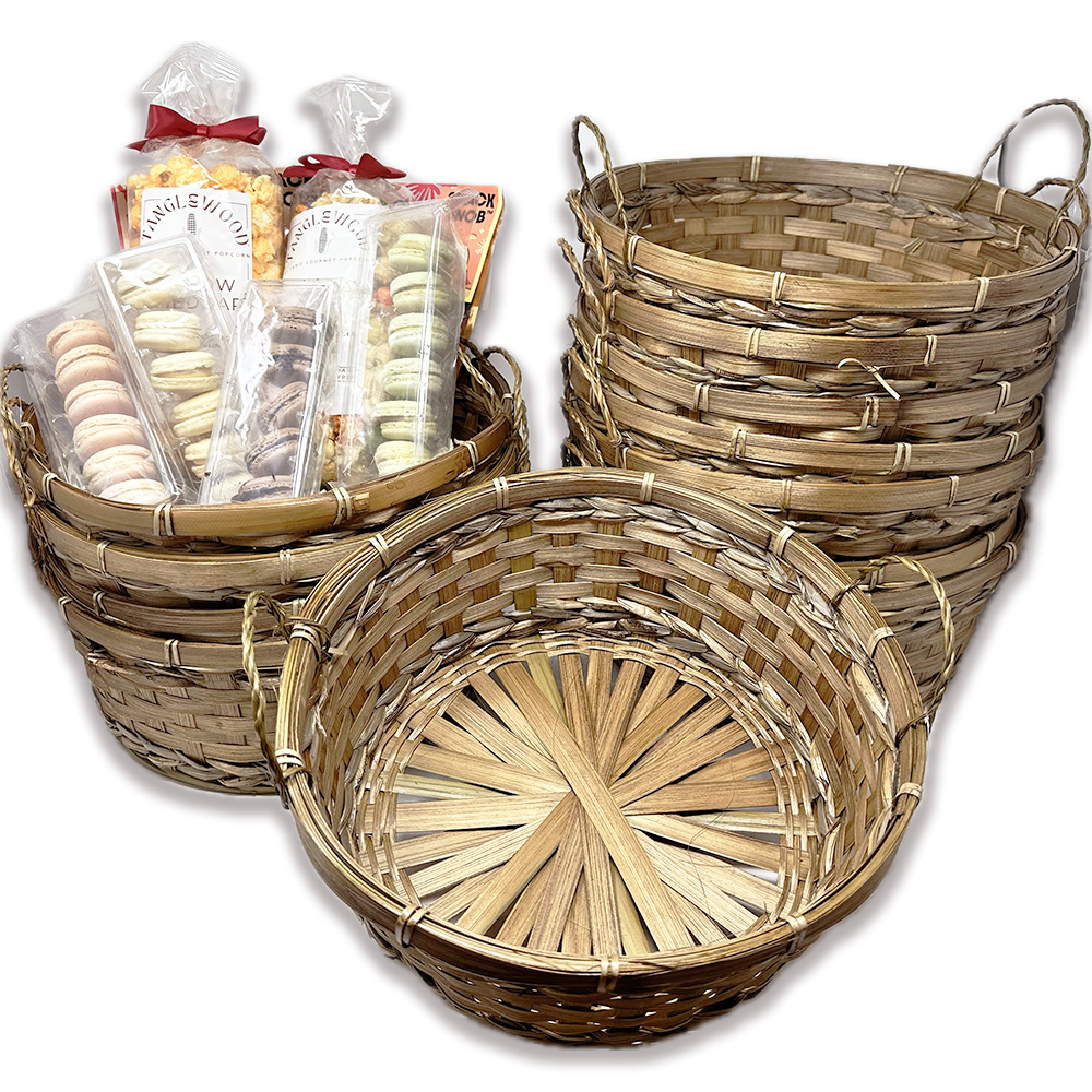 12 Pack - Brown Bamboo Round Tray Basket 12in